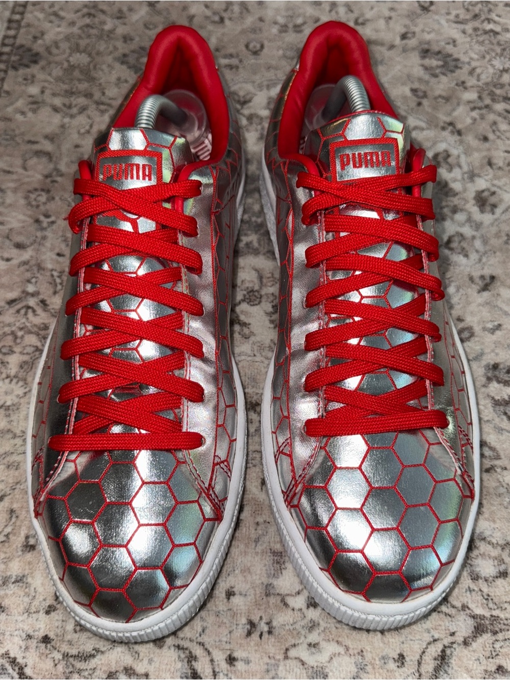 Puma Basket Classic Metallic Silver/White/Red Mens Size 9 US